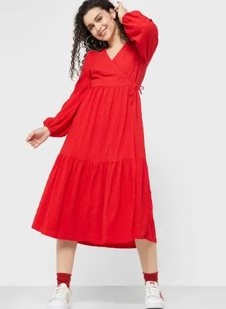 Surplice Neck Ruffle Dress