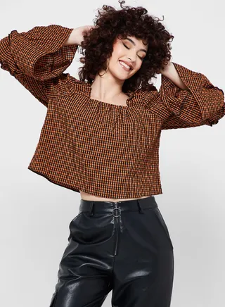 Square Neck Ruffled Sleeve Top