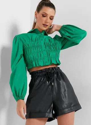 Collar Shirred Poplin Shirt