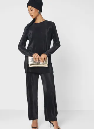 Pleat Detail Top And Pant Set