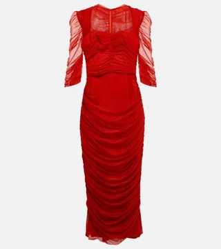 Draped tulle midi dress