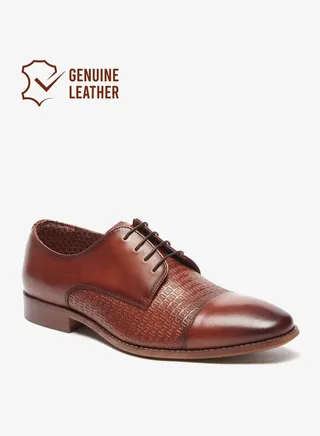 Men Leather Lace Up Derby Shoes