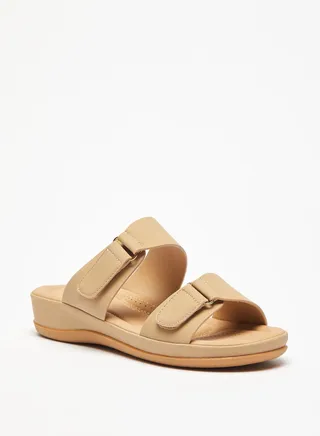 Solid Slide Sandals with Hook and Loop Accent