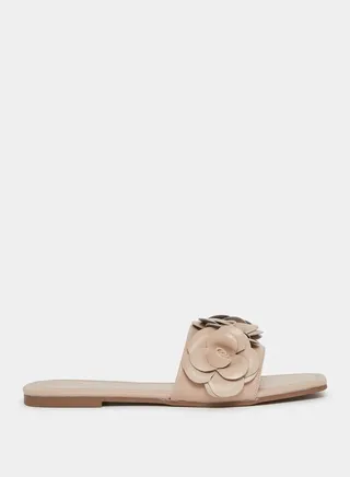 Flower Applique Strap Flat Sandal
