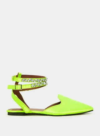 Satin Embellished Double Ankle Strap Pointed Toe D'orsay Flat Sandal
