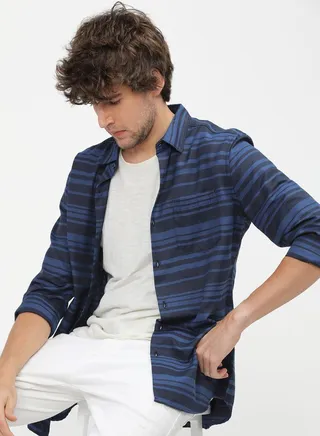 Contrast Striped Chest Pocket Detail Shirt