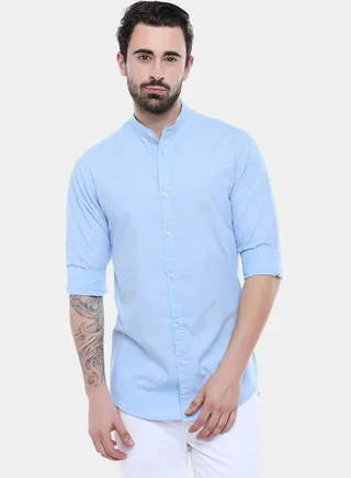 Mandarin Collar Slim Fit Shirt with Long Sleeves