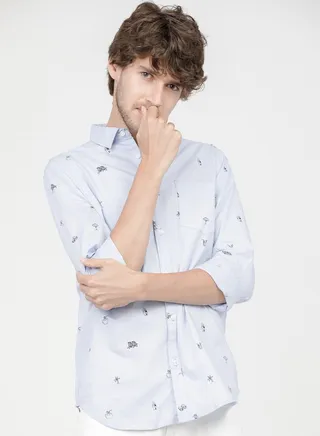 All Over Print Slim Fit Shirt with Long Sleeves
