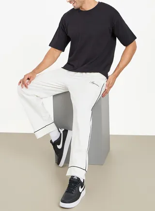 Contrast Piping Detail Relaxed Terry Joggers