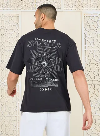 Oversized Horoscope Graphic Back Print Compact Jersey T-shirt