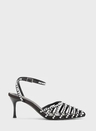 Square Diamante Multi-Strap Pointed Pump