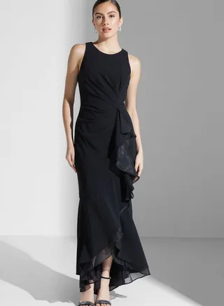 Waterfall Trim High Low Dress