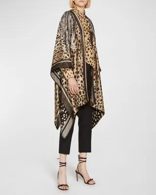 Metallic Animal Paisley-Print Evening Cape