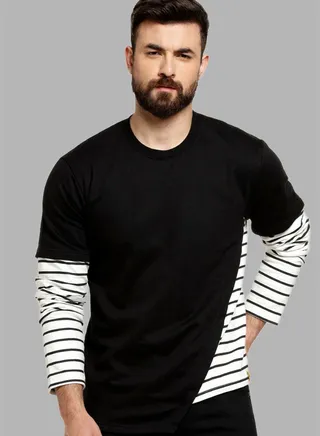 Men's Solid Striped Regular Fit Sweatshirt For Winter Wear