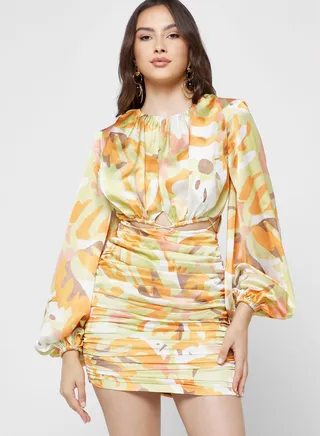 Balloon Sleeve Cut Out Detail Dress