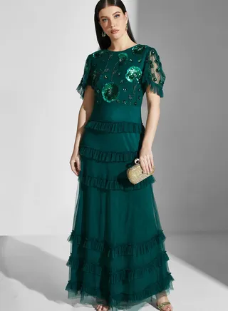 Sequin Ruffle Detail Dress