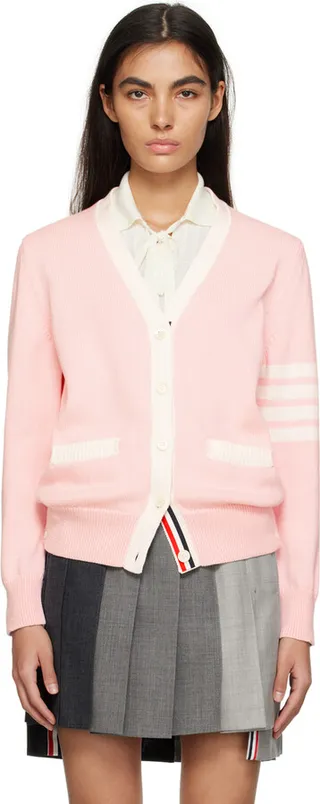 Thom Browne Pink Flower 4-Bar Cardigan