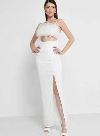 Fur Detail Cut Out Dress