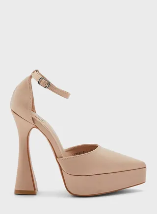 Satin Platform Pointed Pump