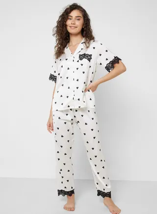 Heart Print Shirt & Pyjama Set