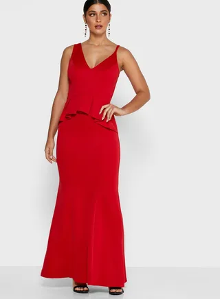 Plunge Pleat Detail Dress