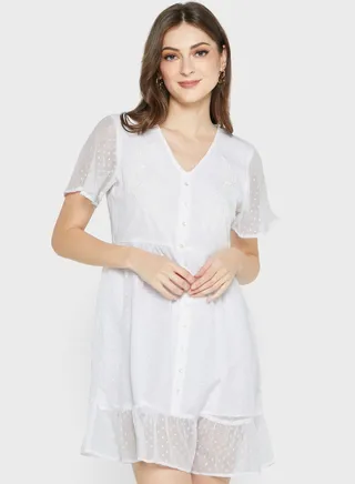 V-Neck Button Detail Dress