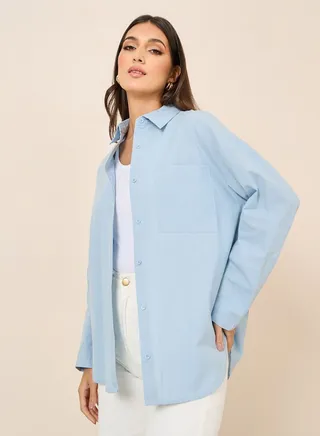 Pocket Detail Curved Hem Boxy Fit Shirt