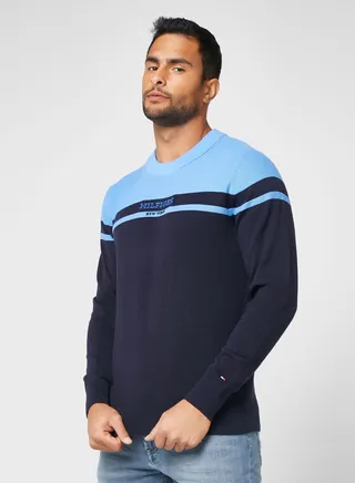 Color Block Crew Neck Sweater