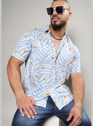 Printed Spread Collar Short Sleeve Shirt