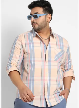 Checkered Spread Collar Long Sleeve Shirt