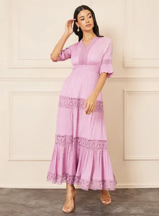 Lace Detail Tiered Maxi Dress