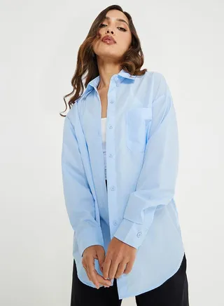 Solid Longline Oversized Shirt with Patch Pocket