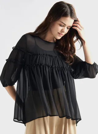 Ruffle Tiered Mesh Top