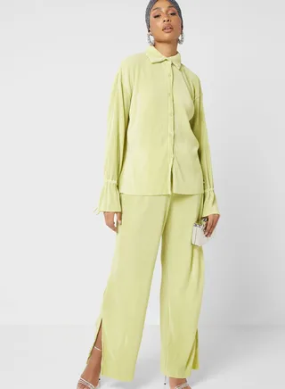 Pleat Detail Shirt And Pant Set