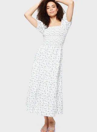 Puff Sleeve Printed Tiered Dress