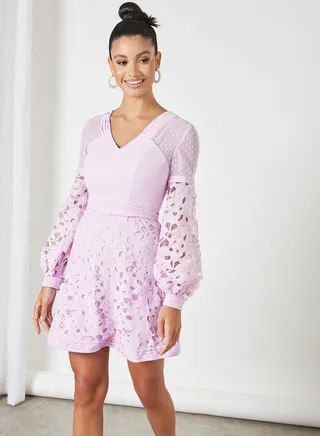Lace Detail Balloon Sleeve Dress