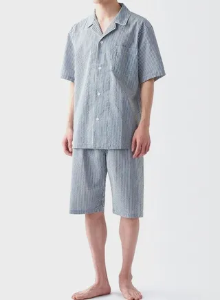 Men's Side Seamless Seersucker Short Sleeve Pajama