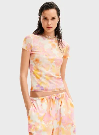 Crew Neck Printed Crop T-Shirt