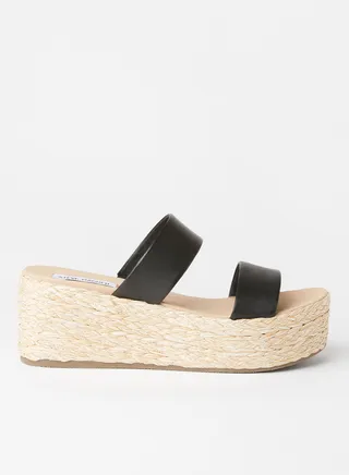 Jolted Faux Leather Wedge Sandals