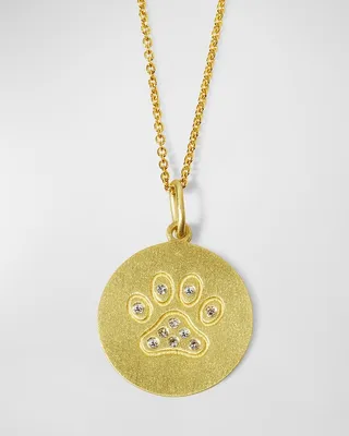 18k Diamond Paw Disc Pendant Necklace