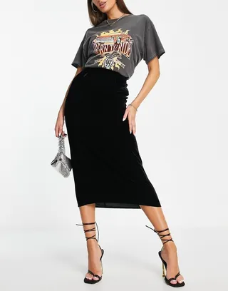 ASOS DESIGN velvet midi skirt in black