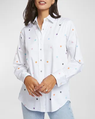 Carrie Floral-Embroidered Button-Down Top