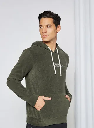 Slogan Print Hooded Neck Sweatshirt