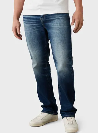 Mid Wash Straight Fit Jeans