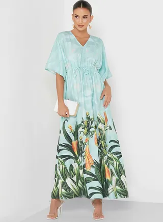 Drawstring Waist Printed Dress