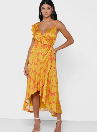 Saraaa Ruffle Midi Wrap Dress