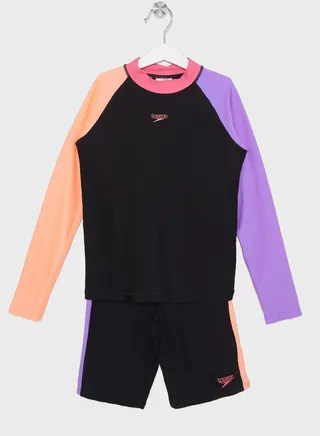 Kids Colorblock Rash Top & Jammer Set