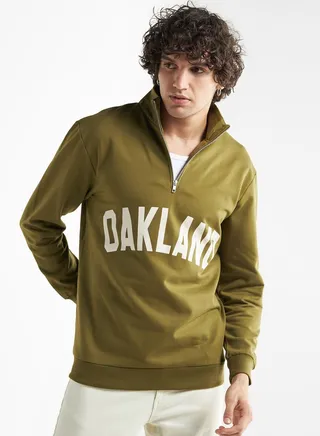 Slogan Zip Through High Neck Sweatshirt