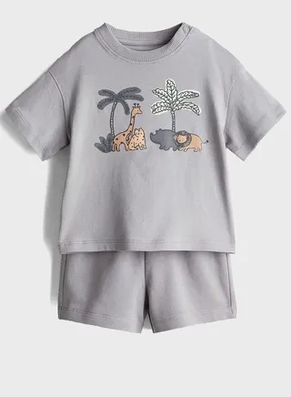 Kids Crew Neck Graphic T-Shirt & Shorts Set