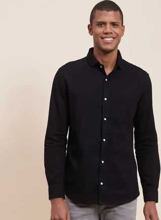 Solid Elbow Patch Detail Shirt with Long Sleeves
